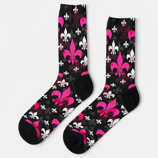 Chaussette Fleur De Lis Rose Blanc (Gauche)