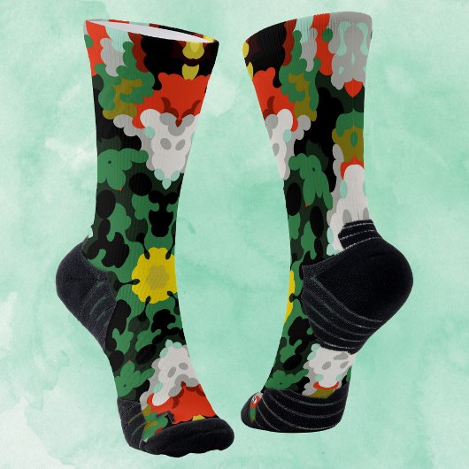 Chaussette Fleur de Mandala vert orange et jaune