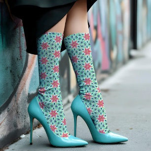 Chaussette Fleur de Paisley Chic Motif Floral Vert Pastel