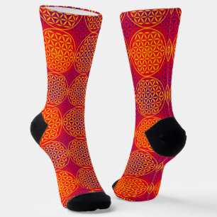 Chaussette FLEUR DE VIE - motif rose orange