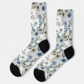 Chaussette Fleur Floral Aquarelle Motif Rose bleu (Gauche)