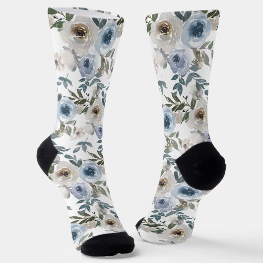 Chaussette Fleur Floral Aquarelle Motif Rose bleu (Angulaire)