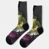 Chaussette Fleur fractale grise pourpre moderne abstraite (Gauche)