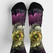 Chaussette Fleur fractale grise pourpre moderne abstraite (Haut)