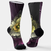 Chaussette Fleur fractale grise pourpre moderne abstraite (Angulaire)