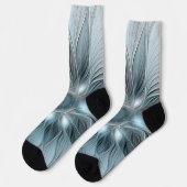 Chaussette Fleur joyeuse abstraite fleur bleue grise fractale (Gauche)