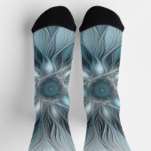 Chaussette Fleur joyeuse abstraite fleur bleue grise fractale (Haut)