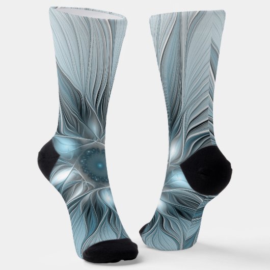 Chaussette Fleur joyeuse abstraite fleur bleue grise fractale (Angulaire)