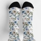 Chaussette Fleur Motif Aquarelle Rose Bleue  (Haut)