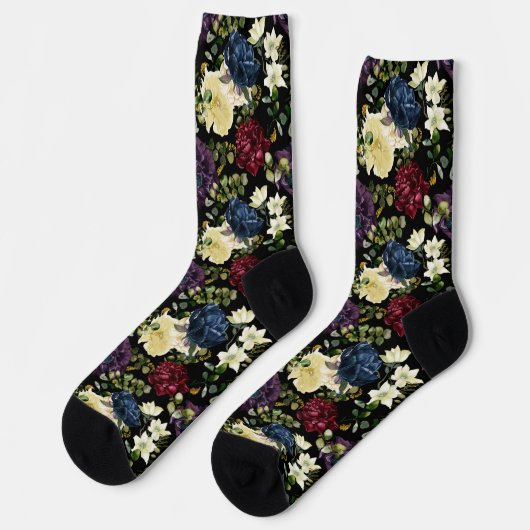Chaussette Fleur Motif Aquarelle Rose Hiver (Gauche)