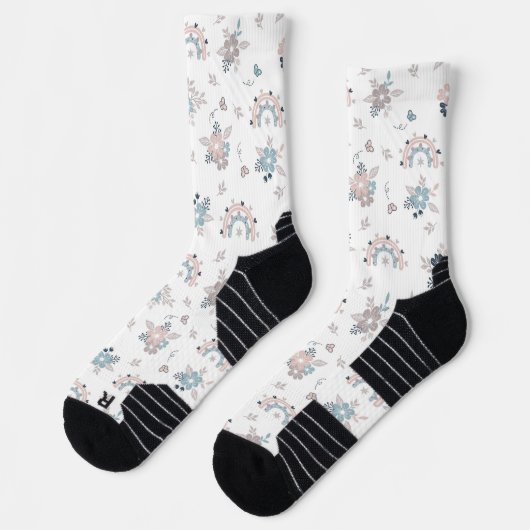 Chaussette Fleur Motif et arc-en-ciel Boho sans joint (Gauche)