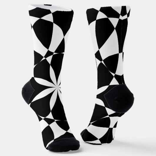 Chaussette Fleur noire et blanche mandala mosaïque rétro (Angulaire)