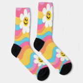 Chaussette Fleur ondulée groovy smiley rétro (Droite)