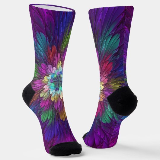 Chaussette Fleur psychédélique colorée Art fractal Abstrait (Angulaire)