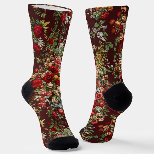 Chaussette Fleur Rose antique Vintage Jardin Design classique (Angulaire)