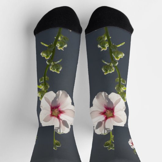 Chaussette Fleur rose feuilles vert pâle sur gris foncé (Haut)