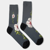 Chaussette Fleur rose feuilles vert pâle sur gris foncé (Droite)