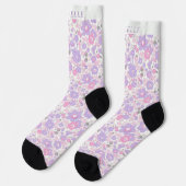 Chaussette Fleur rose florale blanche pastel pâle sur mesure (Gauche)
