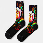 Chaussette Fleur Rose Imaginaire brillant sur noir (Gauche)