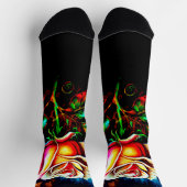 Chaussette Fleur Rose Imaginaire brillant sur noir (Haut)