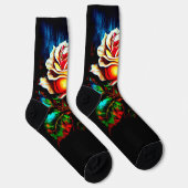 Chaussette Fleur Rose Imaginaire brillant sur noir (Droite)