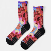 Chaussette Fleur rouge Mandala rouge bleu et orange (Gauche)