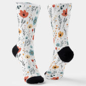 Chaussette Fleur sauvage du printemps Motif, rouille, Tan, Bl (Angulaire)