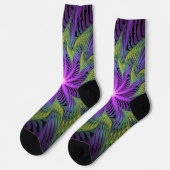 Chaussette Fleur verte violette Art abstrait fractal moderne (Gauche)