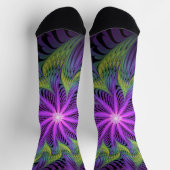 Chaussette Fleur verte violette Art abstrait fractal moderne (Haut)