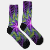 Chaussette Fleur verte violette Art abstrait fractal moderne (Droite)