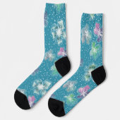 Chaussette Fleurs Abstraites sur de beaux tons bleu clair (Gauche)