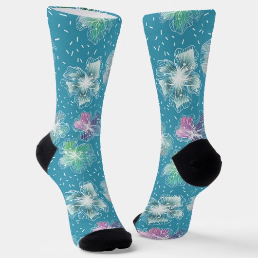 Chaussette Fleurs Abstraites sur de beaux tons bleu clair (Angulaire)