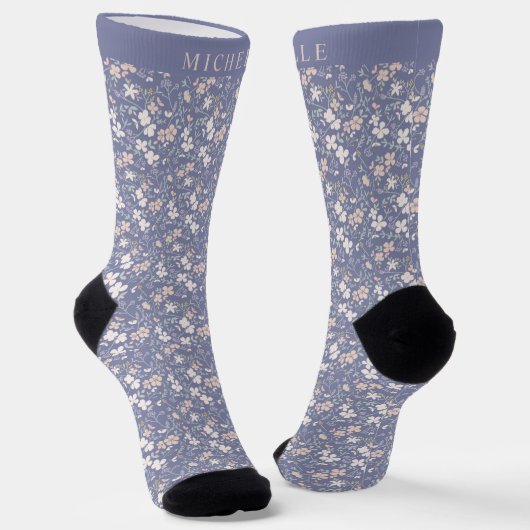 Chaussette Fleurs blanches couleur bleu violet (Angulaire)