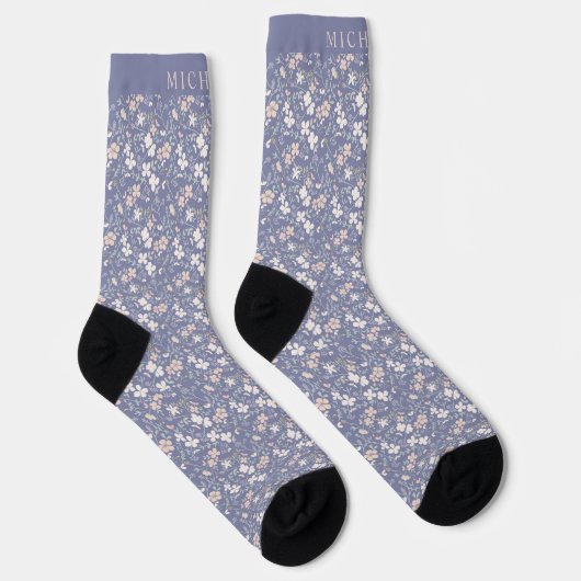 Chaussette Fleurs blanches couleur bleu violet (Droite)