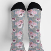 Chaussette Fleurs blanches et roses sur gris. (Haut)