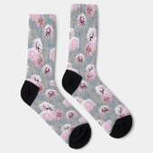 Chaussette Fleurs blanches et roses sur gris. (Droite)