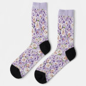 Chaussette Fleurs blanches florales bleues sur mesure (Gauche)
