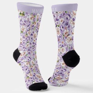 Chaussette Fleurs blanches florales bleues sur mesure