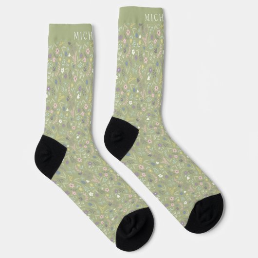 Chaussette Fleurs blanches florales roses sur mesure (Droite)