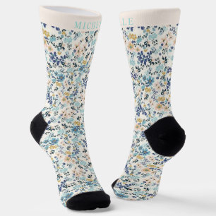Chaussette Fleurs blanches roses personnalisées Motif floral