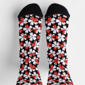 Chaussette Fleurs blanches rouges mignons motif (Haut)