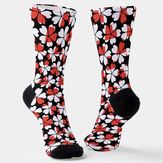 Chaussette Fleurs blanches rouges mignons motif (Angulaire)