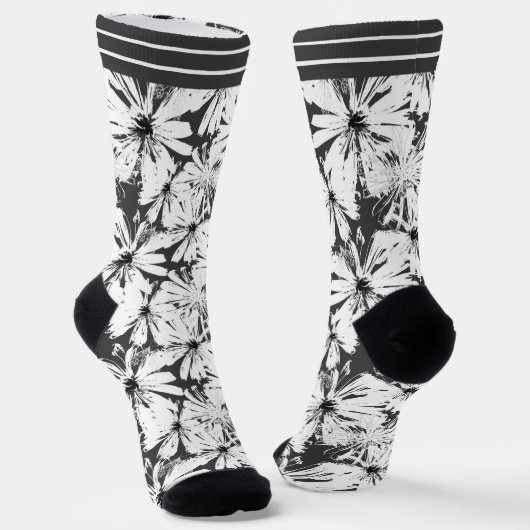 Chaussette Fleurs blanches sur gris foncé (Angulaire)