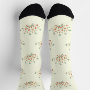 Chaussette Fleurs Bleues, Fleurs Rouges, Motif De Fleurs