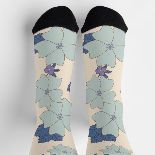 Chaussette Fleurs Bleues, Fleurs Violettes, Motif Floral (Haut)