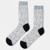 Chaussette Fleurs bleues Flore beige rose Motif (Gauche)
