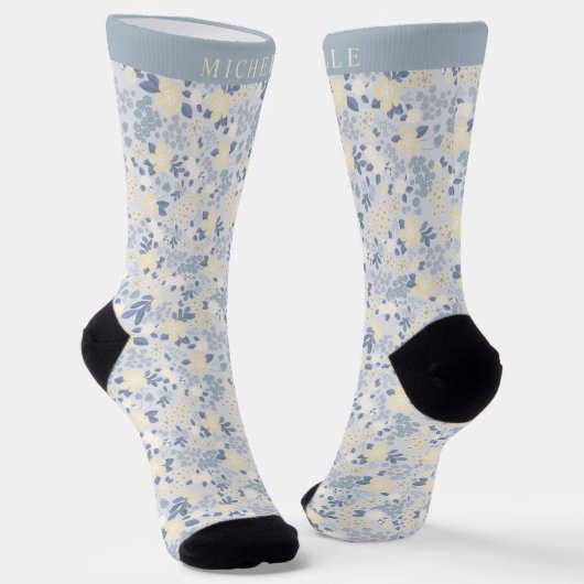Chaussette Fleurs bleues Flore beige rose Motif (Angulaire)
