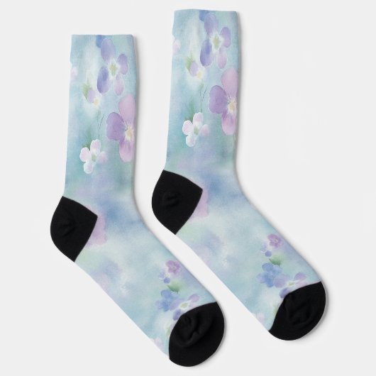 Chaussette Fleurs Bleues Lavande Blanches (Droite)