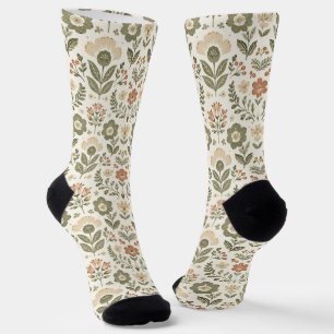 Chaussette Fleurs Bohème Folk Couleurs Terreuses