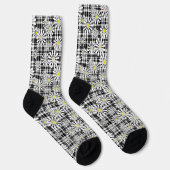 Chaussette Fleurs chamomiques blanches sur à damiers noir bla (Droite)